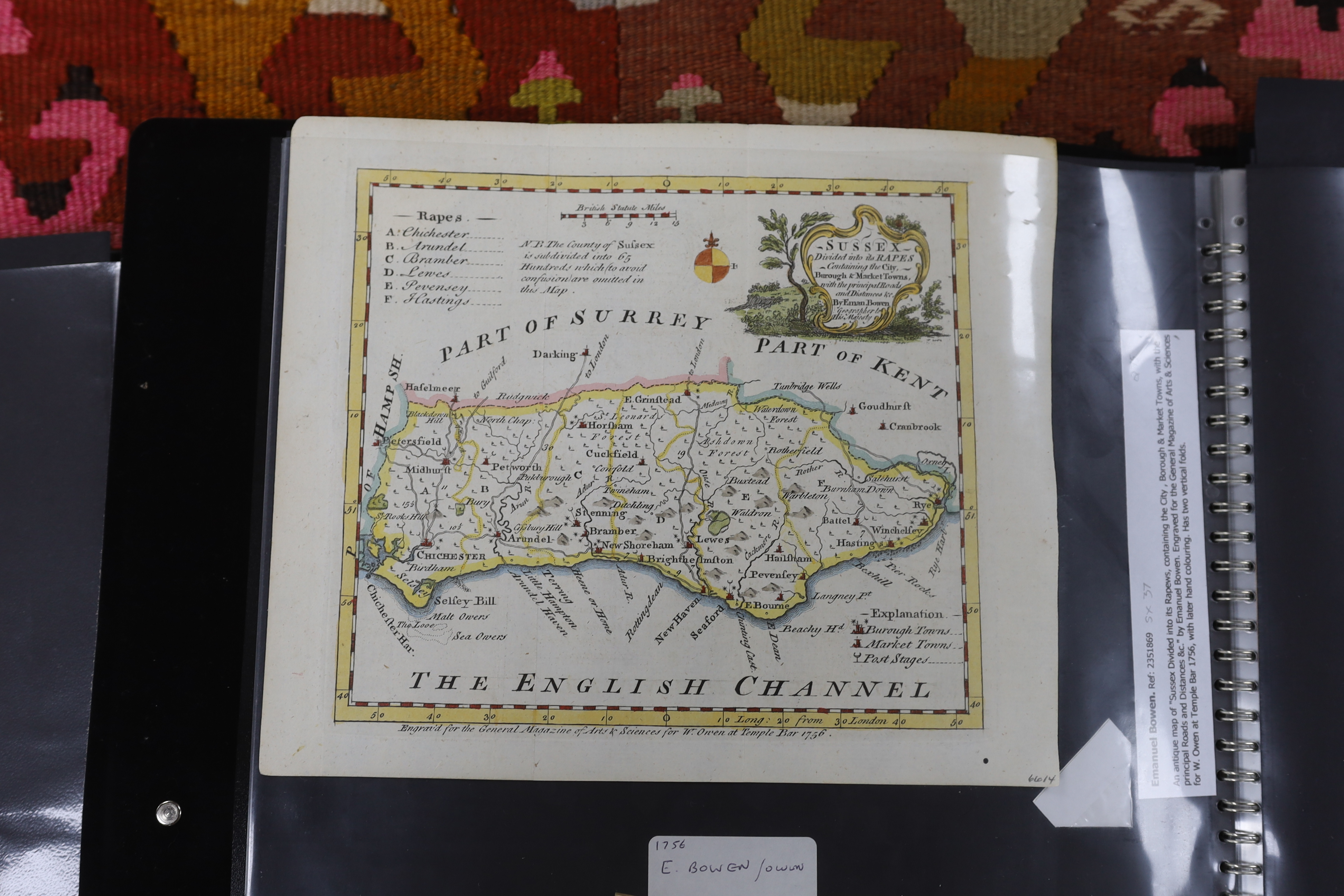 Two folders containing eighty-one mainly 18th and 19th century maps and charts, etc. relating to Sussex and it’s environs, including; engravings from books, some in mounts, town plan of Brighton, distance charts, etc.